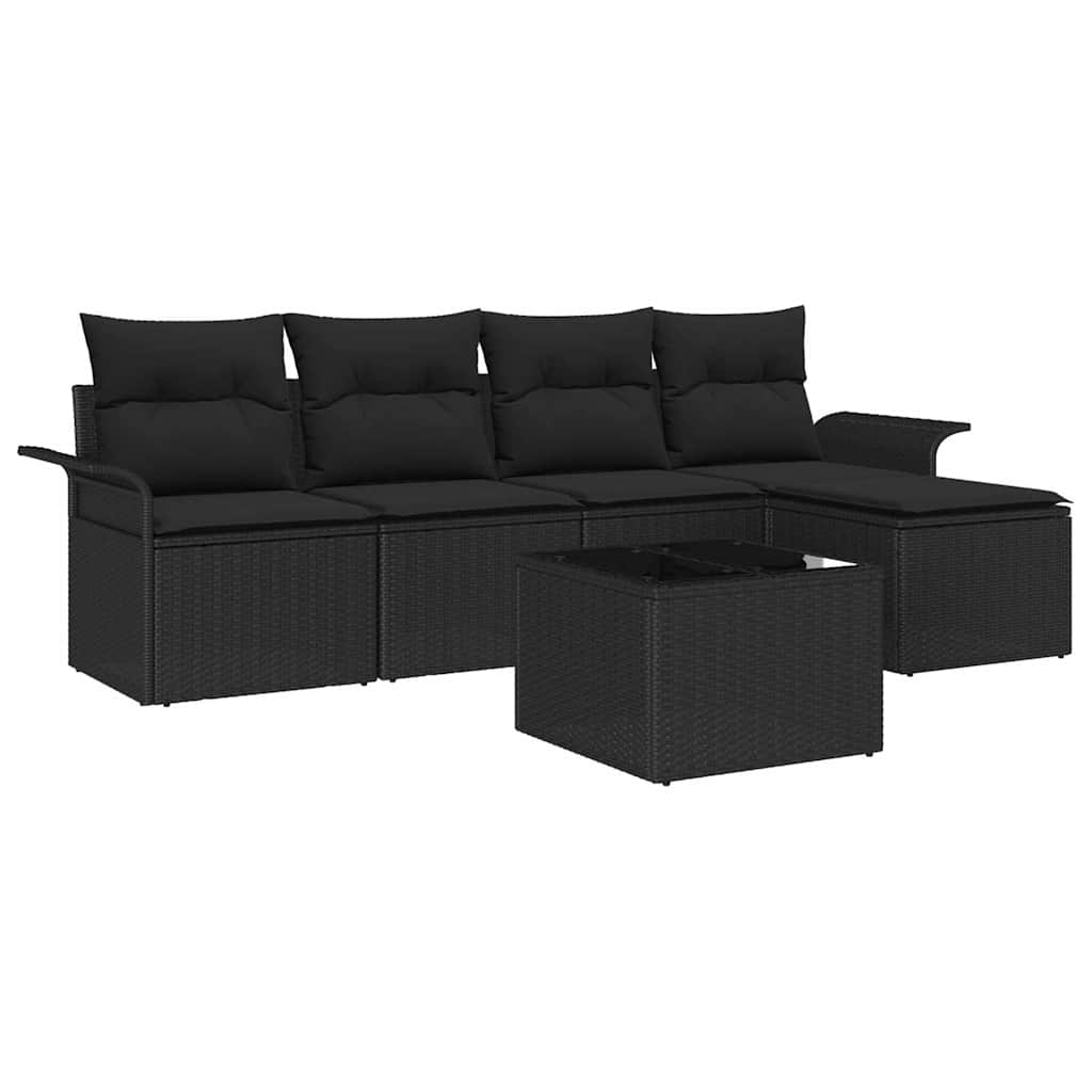 Set Divano da Giardino con cuscino 6 pcs Nero polyrattan | homemem39