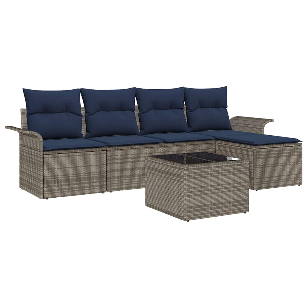 Set Divano da Giardino 6 pcs Grigio polyrattan | homemem39