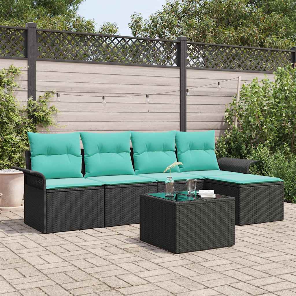 Set Divano da Giardino con archiviazione 6 pcs Nero polyrattan | homemem39