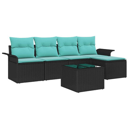 Set Divano da Giardino con archiviazione 6 pcs Nero polyrattan | homemem39