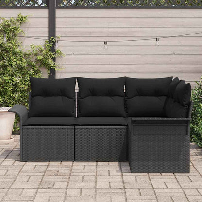 Set Divano da Giardino con archiviazione 4 pcs Nero polyrattan | homemem39