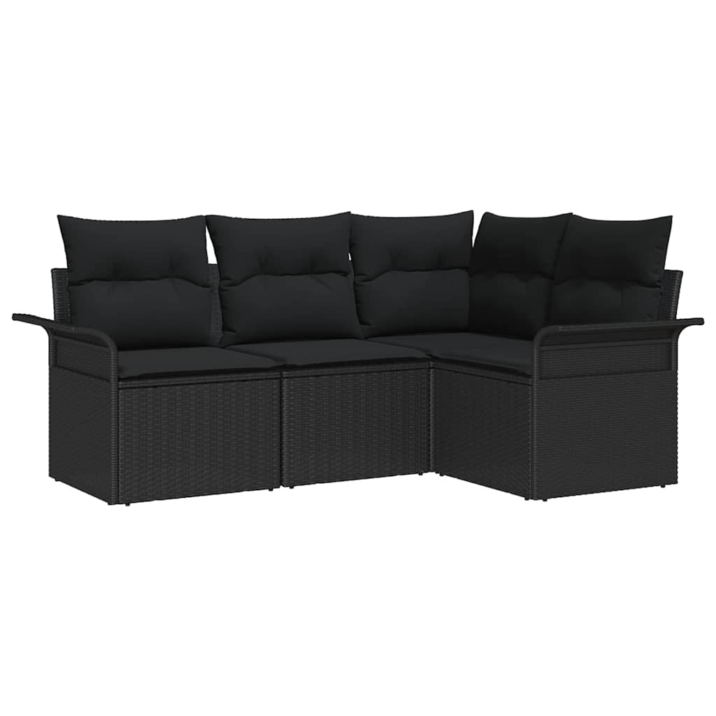 Set Divano da Giardino con archiviazione 4 pcs Nero polyrattan | homemem39