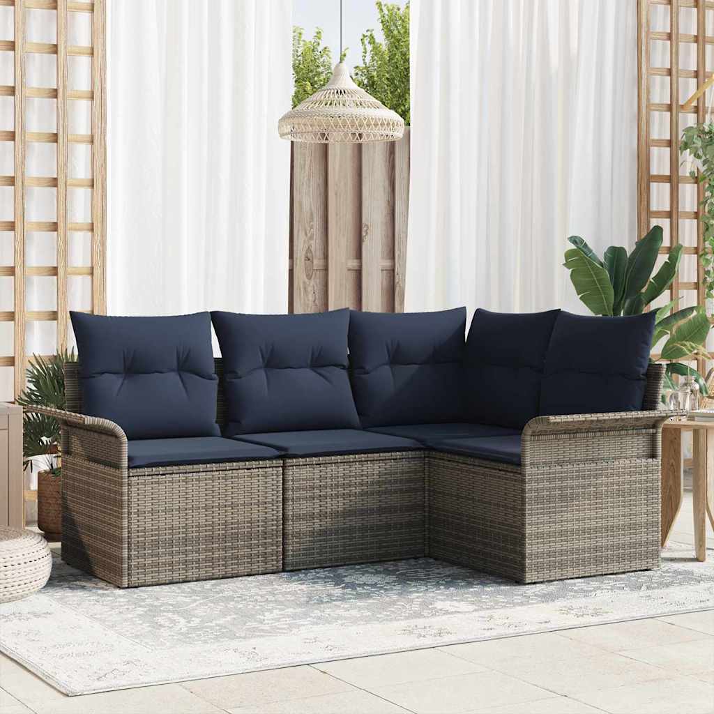 Set Divano da Giardino 4 pcs Grigio polyrattan | homemem39