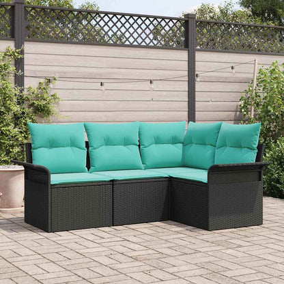 Set Divano da Giardino con archiviazione 4 pcs Nero polyrattan | homemem39