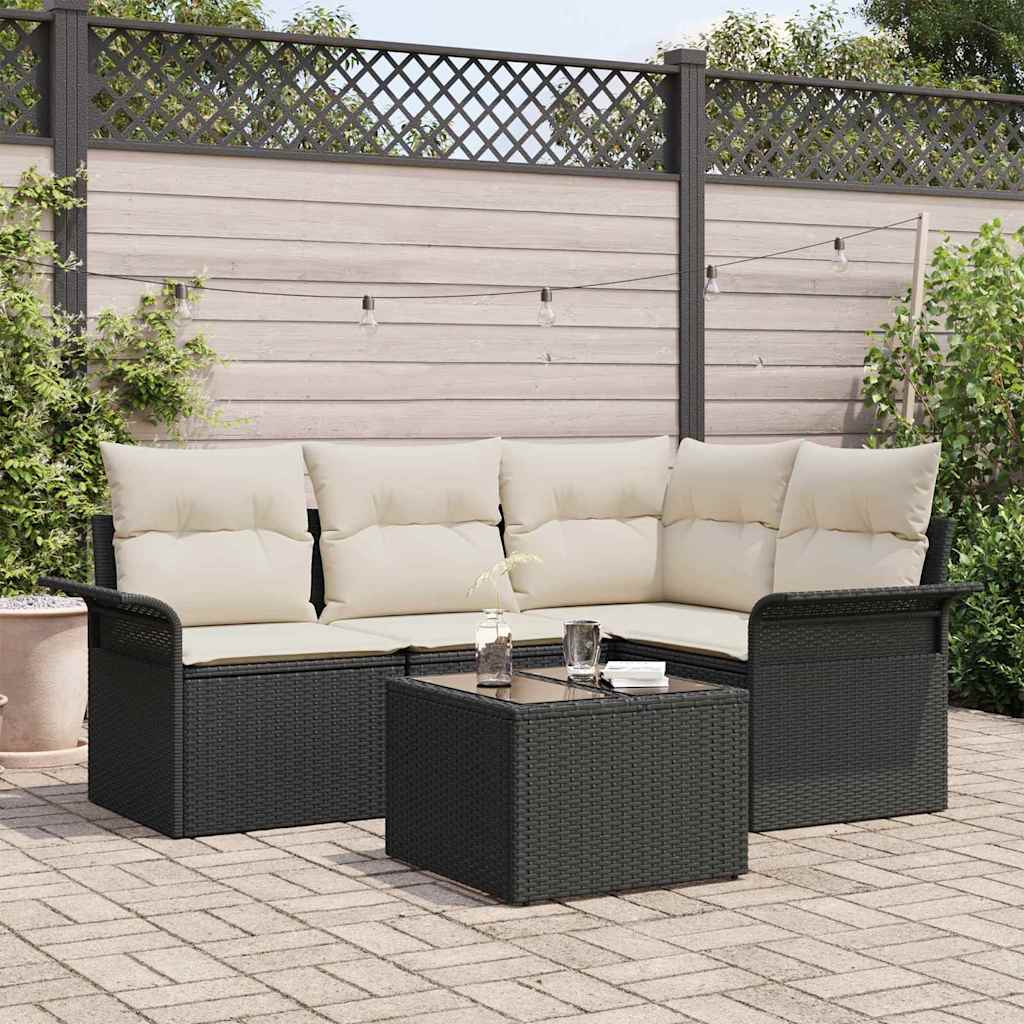 Set Divano da Giardino con archiviazione 5 pcs Nero polyrattan | homemem39