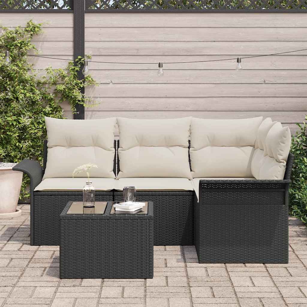 Set Divano da Giardino con archiviazione 5 pcs Nero polyrattan | homemem39