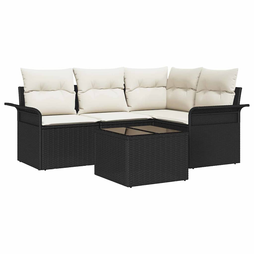 Set Divano da Giardino con archiviazione 5 pcs Nero polyrattan | homemem39
