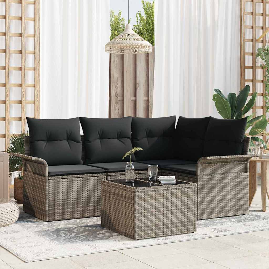 Set Divano da Giardino 5 pcs Grigio polyrattan