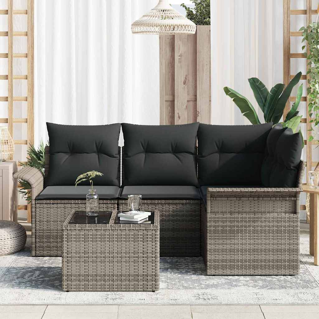 Set Divano da Giardino 5 pcs Grigio polyrattan