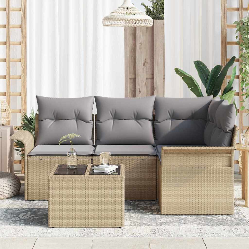 Set Divano da Giardino con archiviazione 5 pcs Beige polyrattan | homemem39