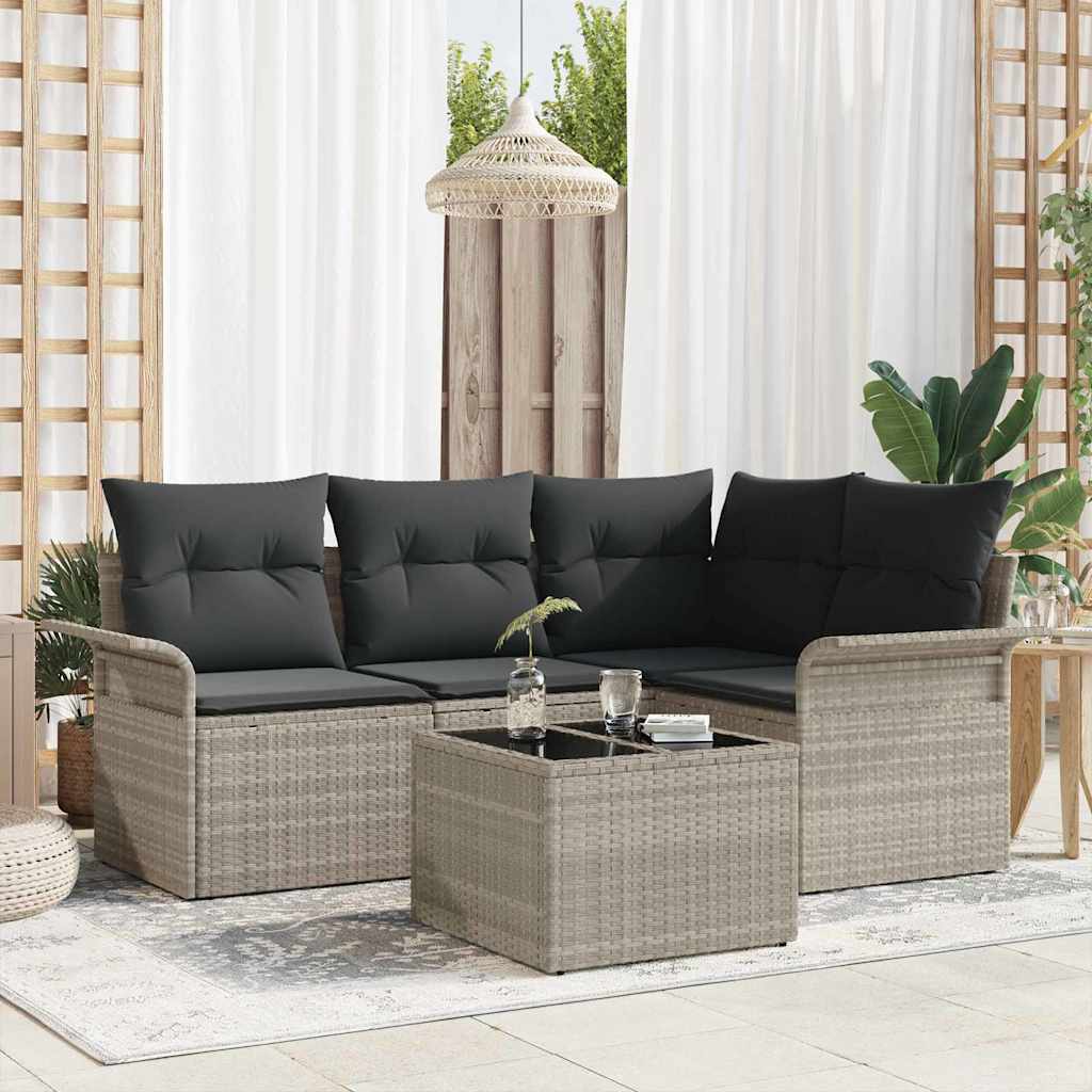 Set Divano da Giardino 5 pcs Grigio chiaro polyrattan | homemem39
