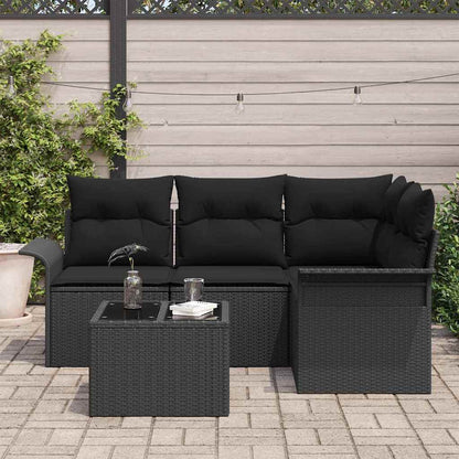 Set Divano da Giardino con archiviazione 5 pcs Nero polyrattan | homemem39