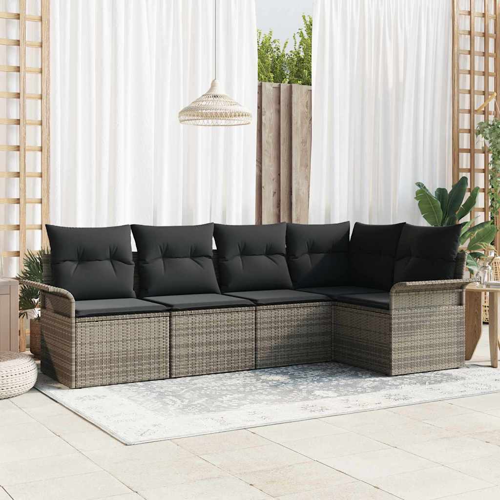 Set Divano da Giardino 5 pcs Grigio polyrattan | homemem39