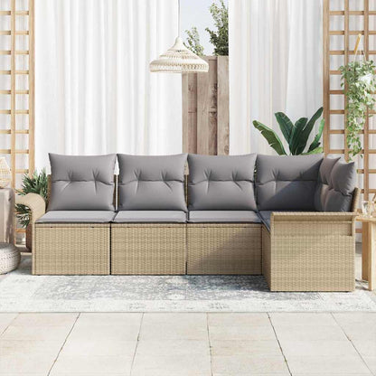 Set Divano da Giardino con cuscino 5 pcs Beige Poly Rattan | homemem39