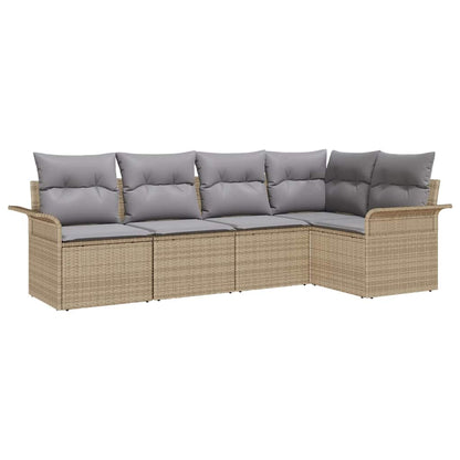 Set Divano da Giardino con cuscino 5 pcs Beige Poly Rattan | homemem39