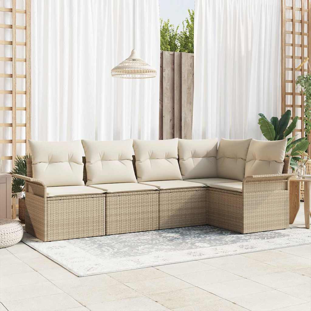 Set Divano da Giardino con archiviazione 5 pcs Beige polyrattan | homemem39
