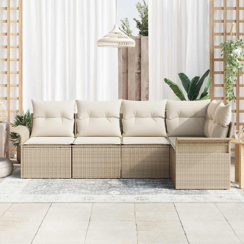 Set Divano da Giardino con archiviazione 5 pcs Beige polyrattan | homemem39