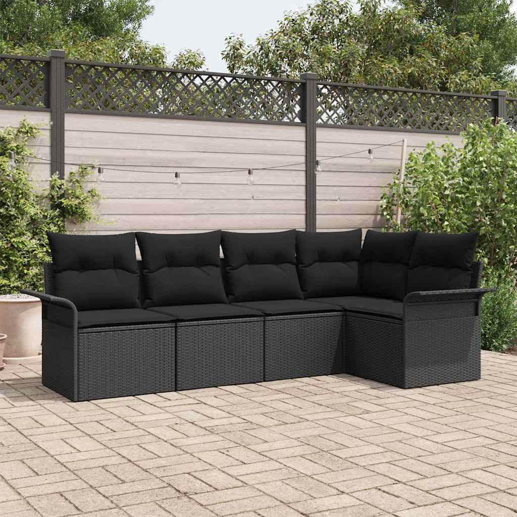 Set Divano da Giardino con archiviazione 5 pcs Nero polyrattan | homemem39
