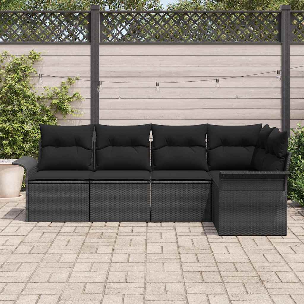 Set Divano da Giardino con archiviazione 5 pcs Nero polyrattan | homemem39