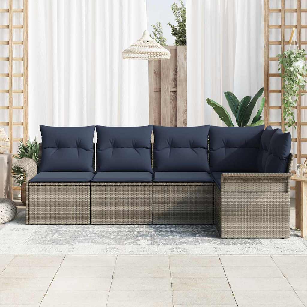Set Divano da Giardino 5 pcs Grigio polyrattan | homemem39