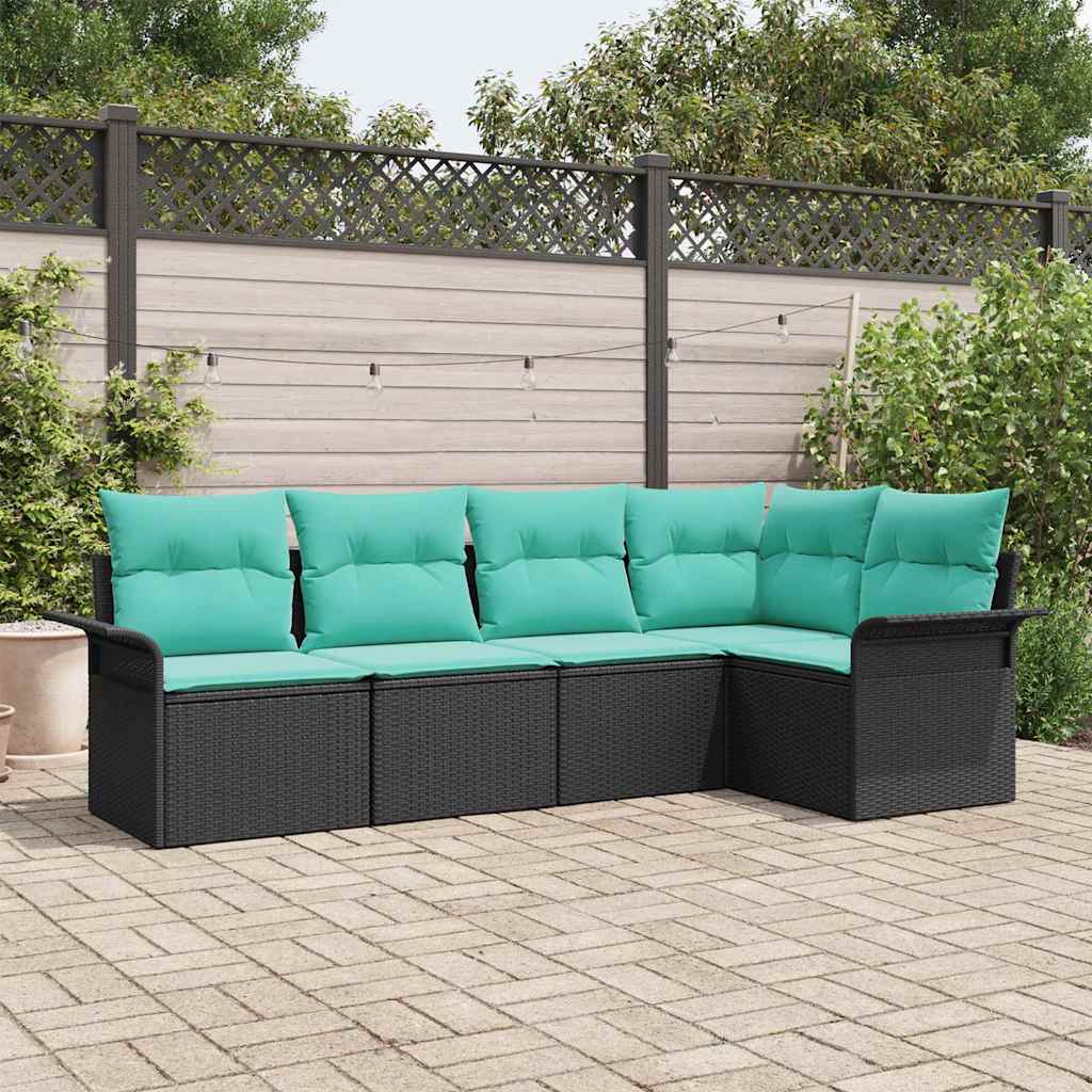 Set Divano da Giardino con archiviazione 5 pcs Nero polyrattan | homemem39