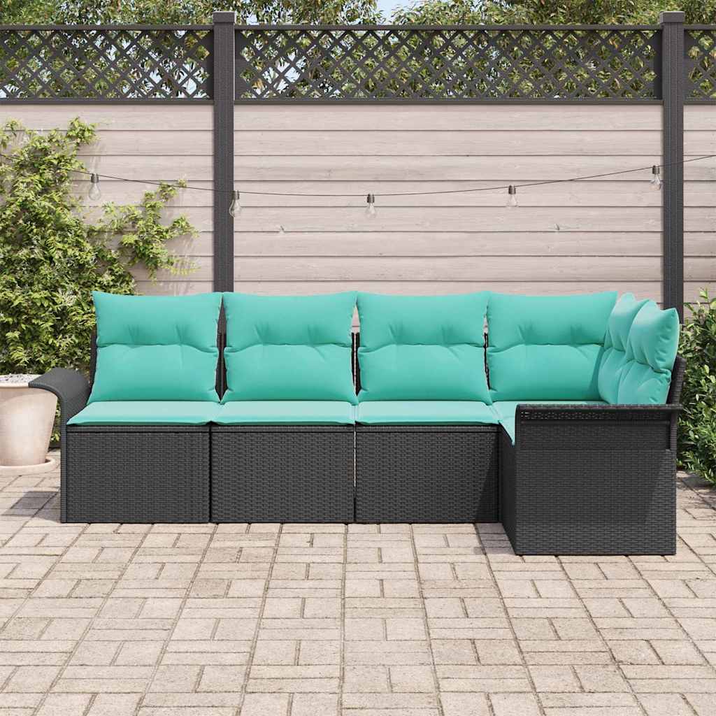 Set Divano da Giardino con archiviazione 5 pcs Nero polyrattan | homemem39