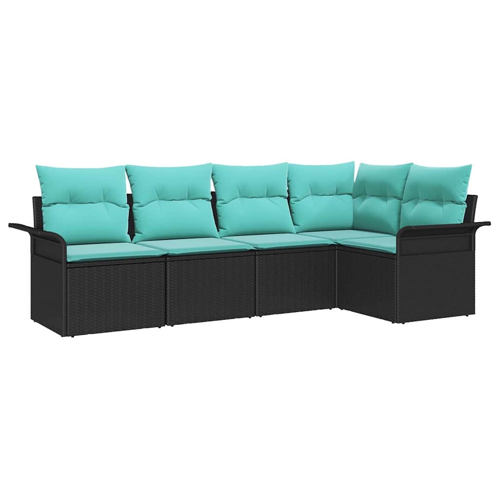 Set Divano da Giardino con archiviazione 5 pcs Nero polyrattan | homemem39