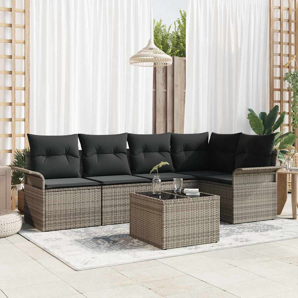 Set Divano da Giardino con cuscino 6 pcs Grigio Poly Rattan | homemem39