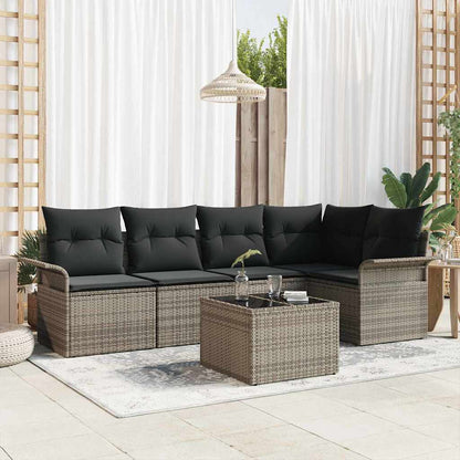 Set Divano da Giardino con cuscino 6 pcs Grigio Poly Rattan | homemem39
