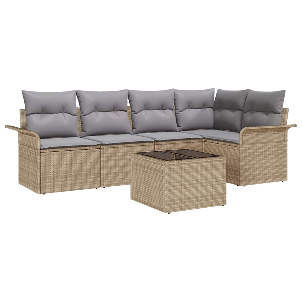 Set Divano da Giardino con cuscino 6 pcs Beige Poly Rattan | homemem39