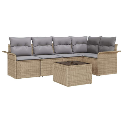 Set Divano da Giardino con cuscino 6 pcs Beige Poly Rattan | homemem39