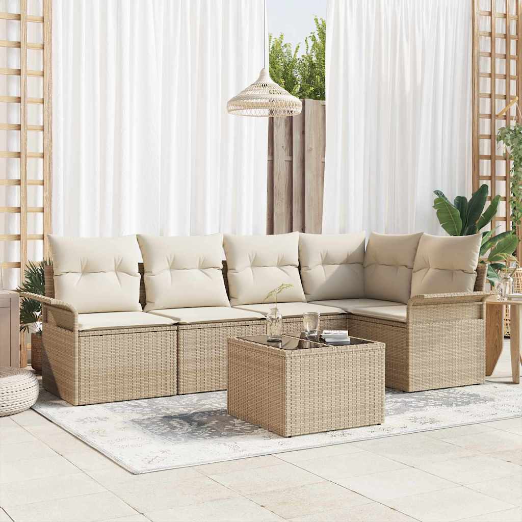 Set Divano da Giardino con cuscino 6 pcs Beige Poly Rattan