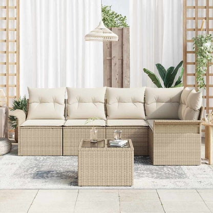 Set Divano da Giardino con cuscino 6 pcs Beige Poly Rattan | homemem39