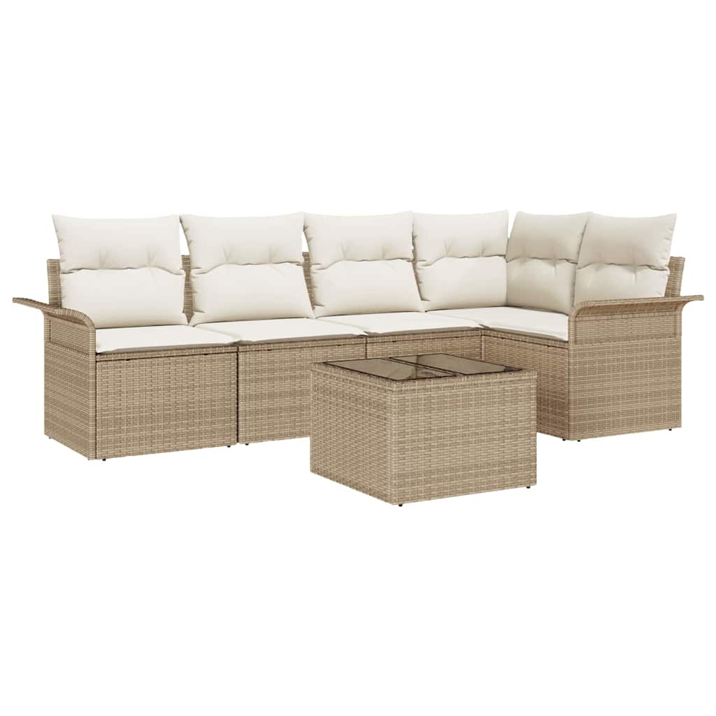Set Divano da Giardino con cuscino 6 pcs Beige Poly Rattan | homemem39