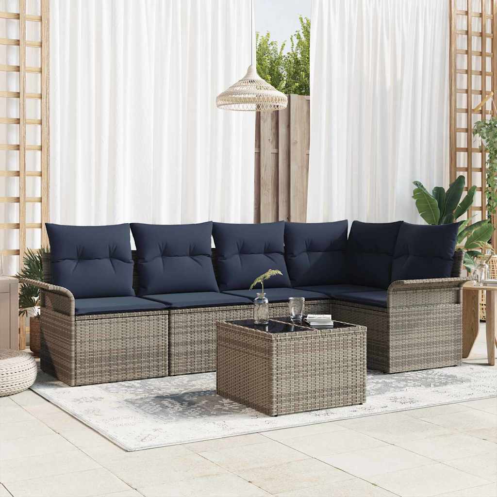 Set Divano da Giardino 6 pcs Grigio polyrattan | homemem39