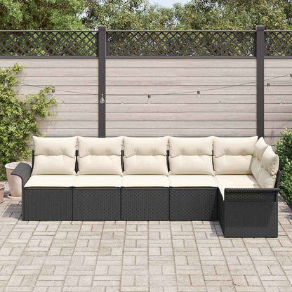Set Divano da Giardino con cuscino 6 pcs Nero Poly Rattan | homemem39