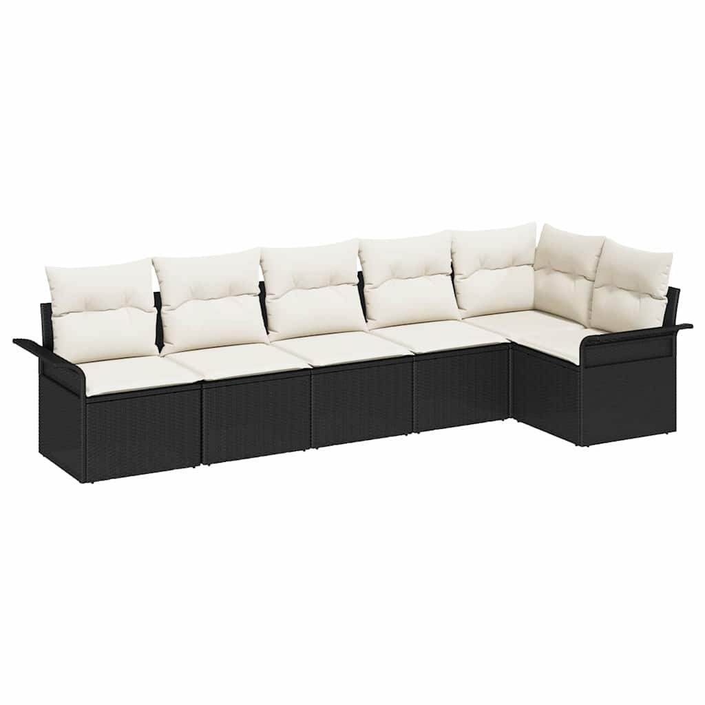 Set Divano da Giardino con cuscino 6 pcs Nero Poly Rattan | homemem39