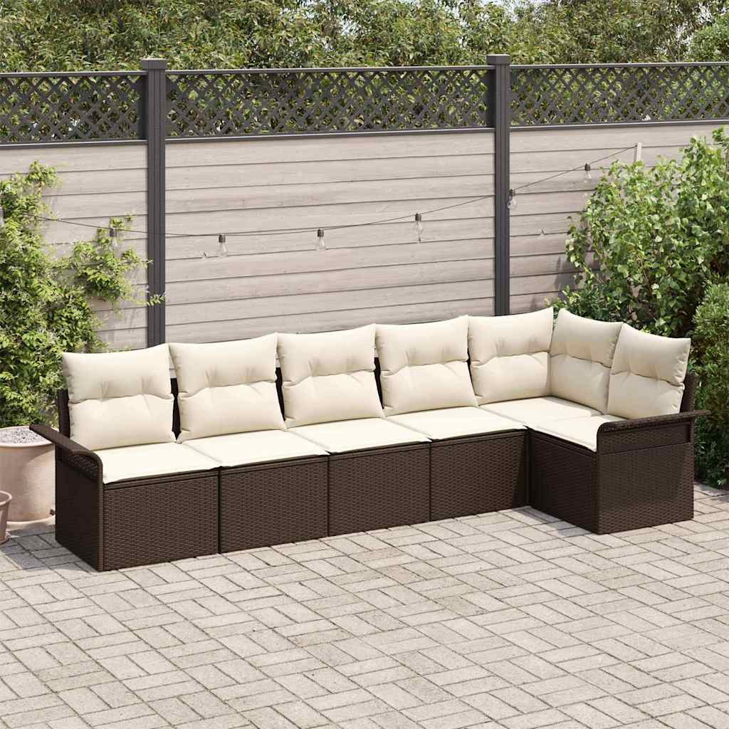Set Divano da Giardino con cuscino 6 pcs Marrone Poly Rattan | homemem39