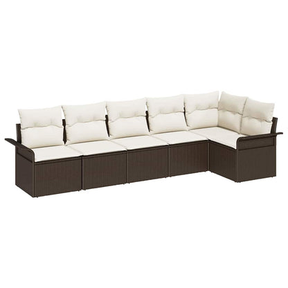 Set Divano da Giardino con cuscino 6 pcs Marrone Poly Rattan | homemem39
