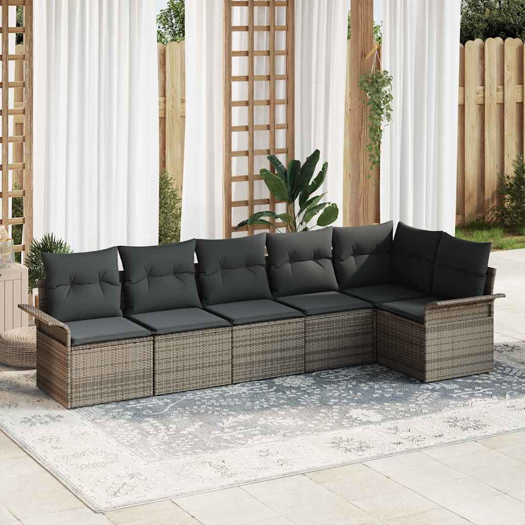 Set Divano da Giardino con cuscino 6 pcs Grigio Poly Rattan | homemem39