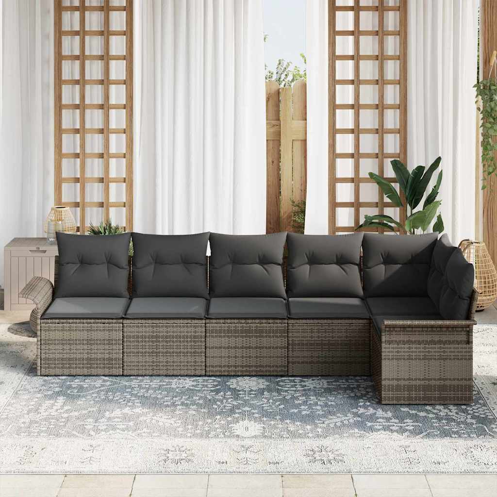 Set Divano da Giardino con cuscino 6 pcs Grigio Poly Rattan | homemem39