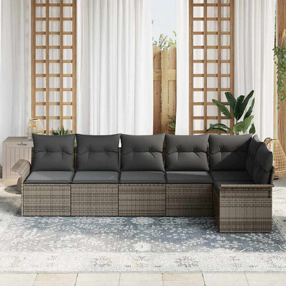 Set Divano da Giardino con cuscino 6 pcs Grigio Poly Rattan | homemem39
