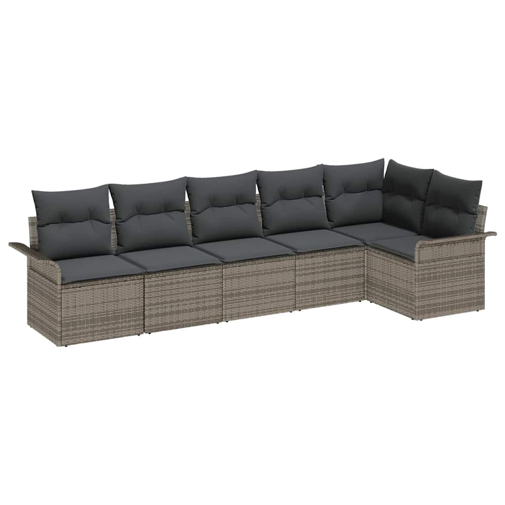 Set Divano da Giardino con cuscino 6 pcs Grigio Poly Rattan | homemem39