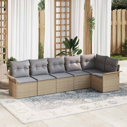 Set Divano da Giardino con cuscino 6 pcs Beige Poly Rattan | homemem39