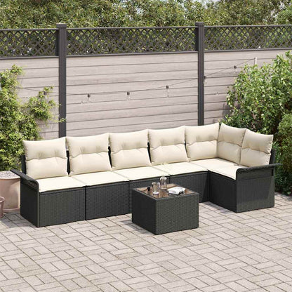 Set Divano da Giardino con cuscino 7 pcs Nero Poly Rattan | homemem39
