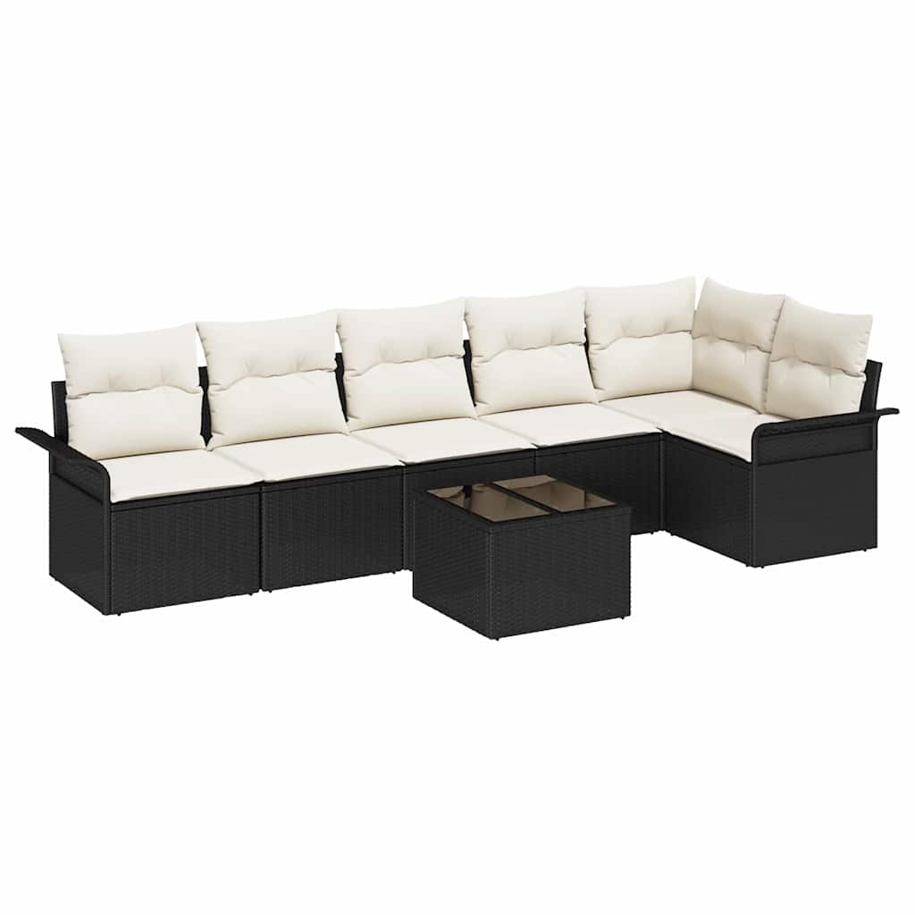 Set Divano da Giardino con cuscino 7 pcs Nero Poly Rattan | homemem39