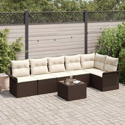 Set Divano da Giardino con cuscino 7 pcs Marrone Poly Rattan