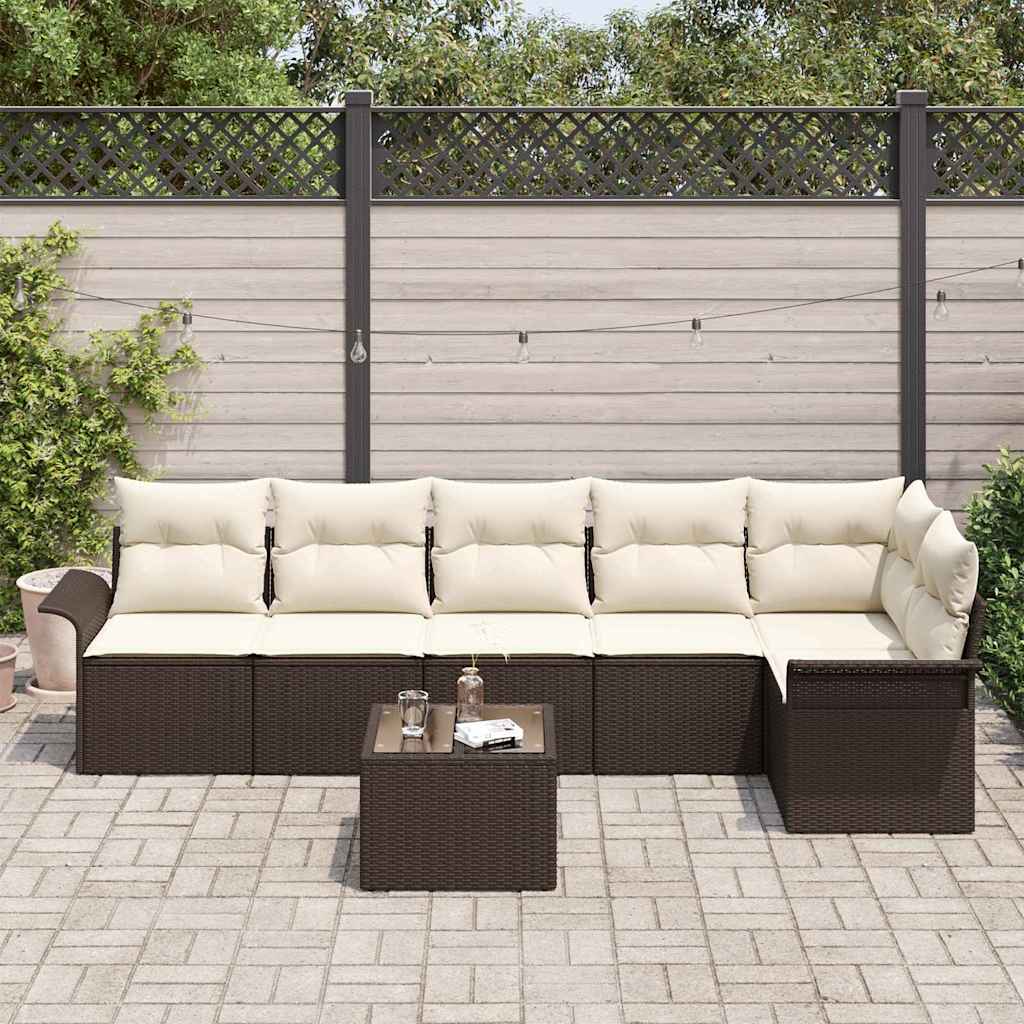 Set Divano da Giardino con cuscino 7 pcs Marrone Poly Rattan | homemem39