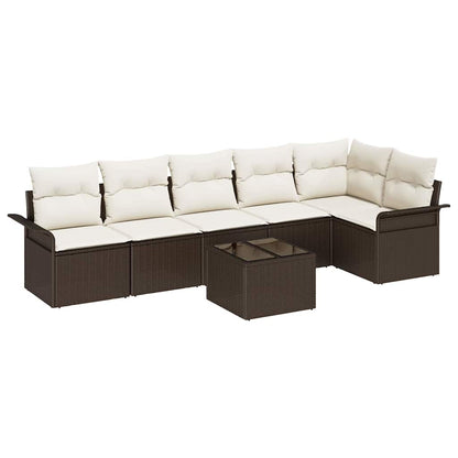 Set Divano da Giardino con cuscino 7 pcs Marrone Poly Rattan | homemem39