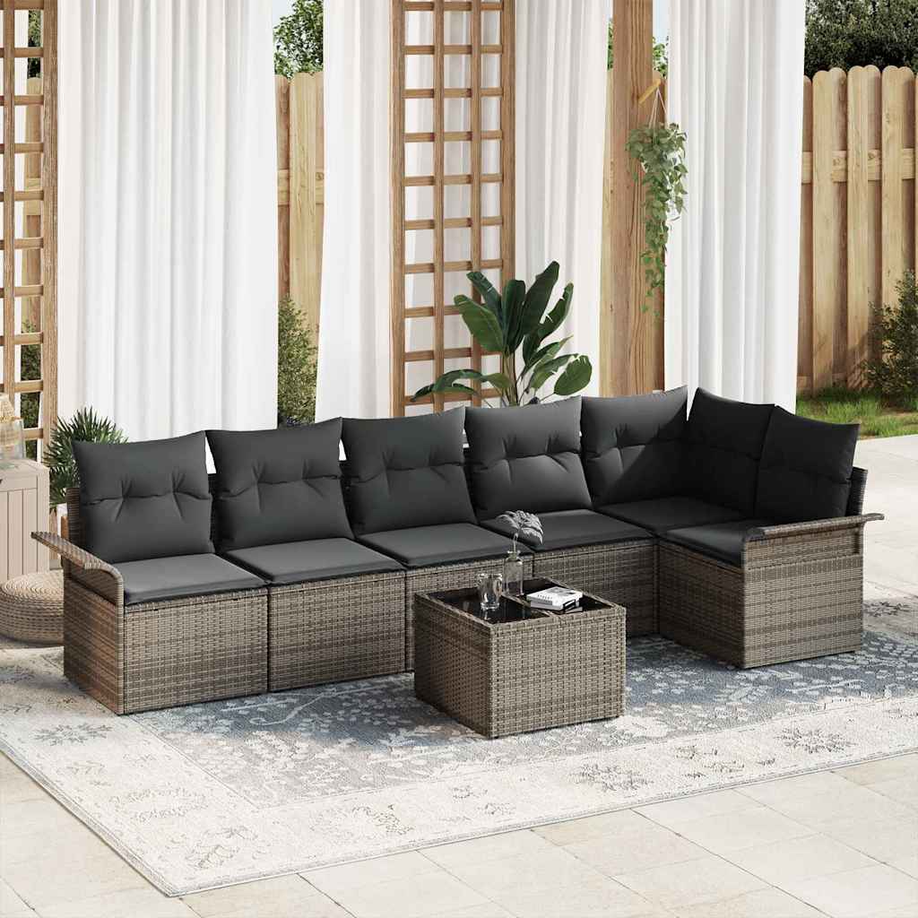 Set Divano da Giardino con cuscino 7 pcs Grigio Poly Rattan | homemem39